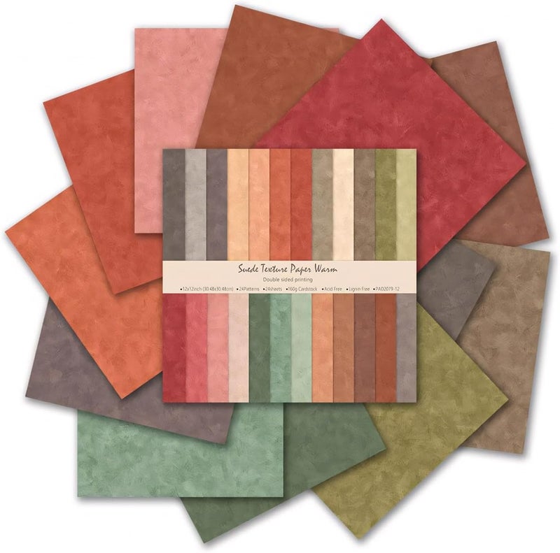 WLXTREE Double-Sided Scrapbook Paper Pad, 12X12 Textured Decorative Craft Paper for Scrapbooking Planner Bullet Junk Journal Supplies Mixed Media Collage Card Making,24 Designs 24 Sheets - Image 2